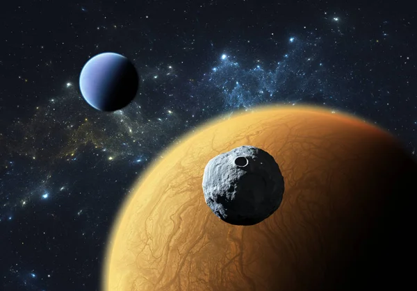 Extrasolar planets or exoplanets with moon. — Stock Photo, Image