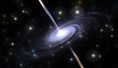Aşırı enerjili kozmik ışın ile uzay nesnesi. Kara delik plazma jetlerin vuruyor