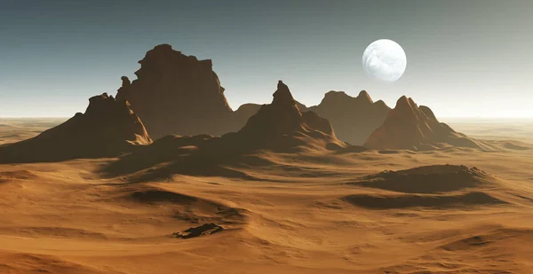 3D Fantasy desert landscape with crater — Stock Photo, Image