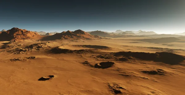 Por a Marson. Napnyugta a Marson. Marslakó táj a kráterek — Stock Fotó