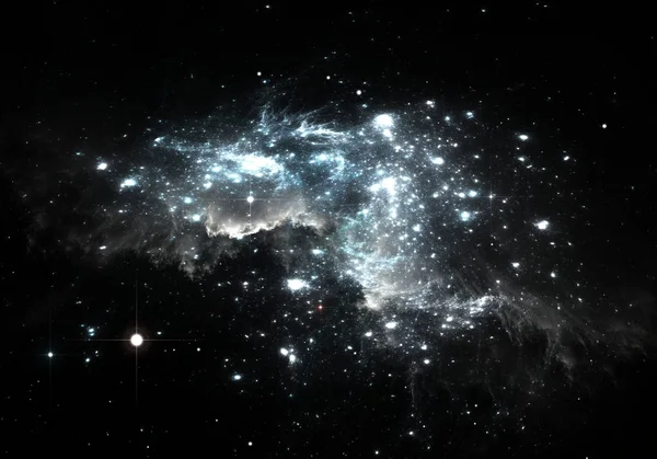 Космічний фон з блакитною туманністю і зірками — стокове фото