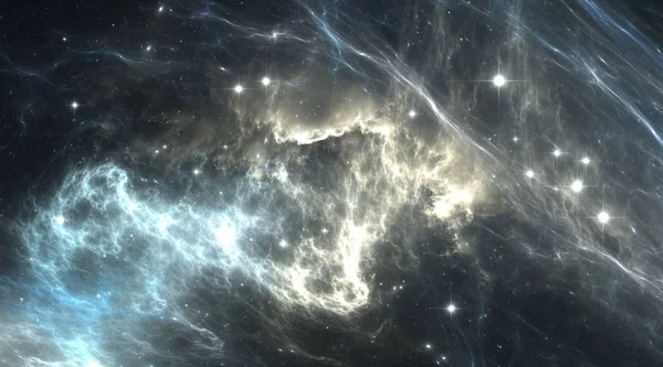 Fundo espacial com nebulosa gasosa e estrelas. Nebulosa brilhante é o remanescente de uma explosão de supernova — Fotografia de Stock