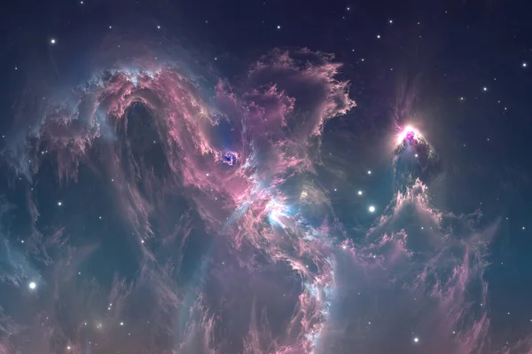 Космический фон с туманностью и звездами. Светящаяся туманность - это остаток взрыва сверхновой, иллюстрация — стоковое фото
