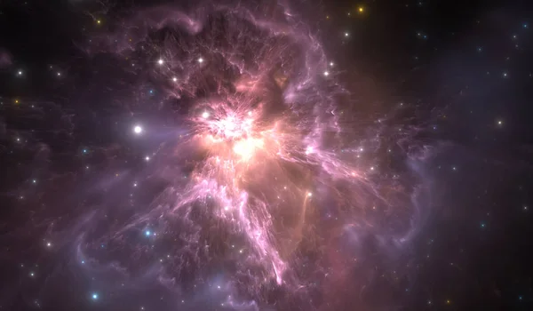 スペースの背景に星雲、星。輝く星雲は超新星爆発の残骸 — ストック写真