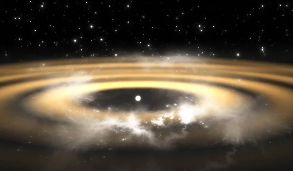 Protoplanetární disk. Prstence kolem mladé hvězdy naznačují tvorbu planet probíhá, ilustrace — Stock fotografie
