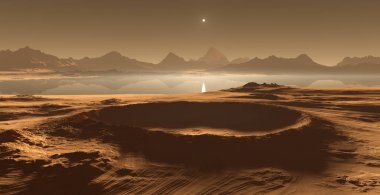 Titan, Satürn'ün en büyük ay yoğun bir atmosfere sahip. Hidrokarbon göller ve denizler Saturn Moon Titan. 3D çizim
