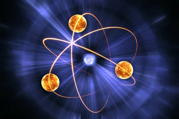 Nükleer atom modeli siyah arka plan üzerine — Stok fotoğraf