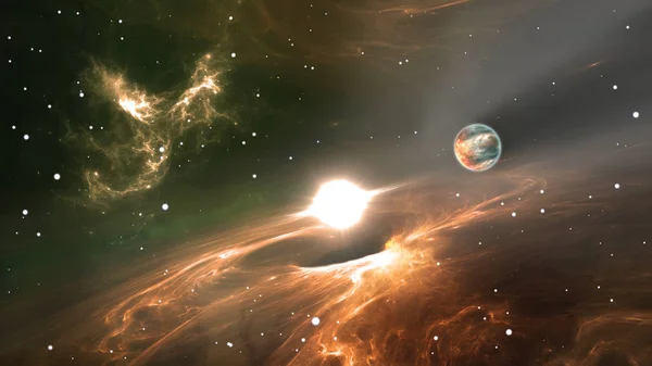 Supernova explosie met planeet, gas en stof — Stockfoto