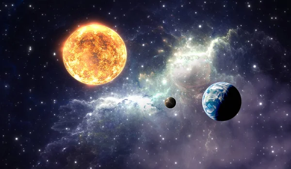 Exoplanets or Extrasolar planets on background nebula, illustration — Stock Photo, Image