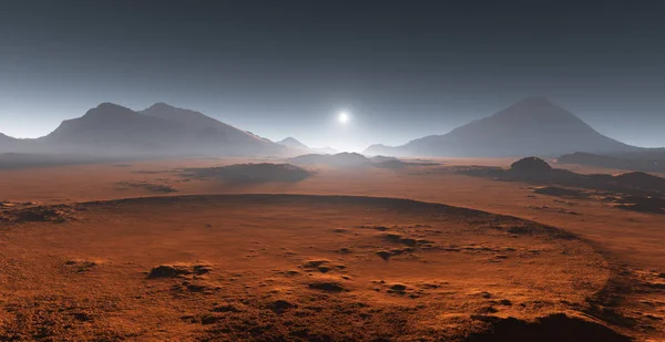 Sunset on Mars. Martian landscape. 3D illustration — Stock Photo, Image