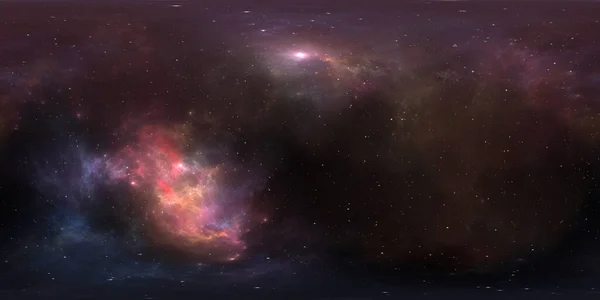Διαστημικό υπόβαθρο με νεφέλωμα και αστέρια. Πανόραμα, περιβάλλον 360 Hdri χάρτης. Ισόορθογώνια προβολή, σφαιρικό πανόραμα. 3D εικονογράφηση — Φωτογραφία Αρχείου