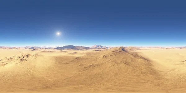 사막 풍경의 전경 일몰 , 360 hdri 지도. 직사각 형 모양, 구형의 파노라마. 3D 렌더링 — 스톡 사진