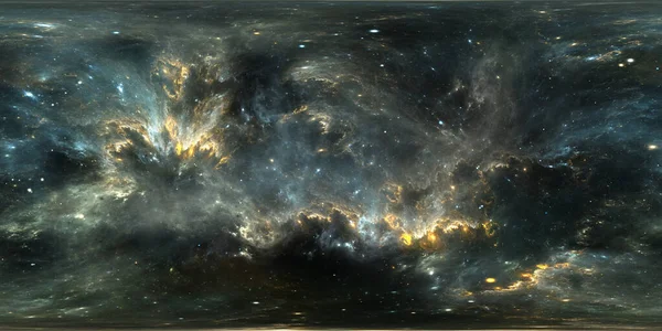 Sfondo spaziale con nebulosa e stelle. Panorama, ambiente 360 HDRI mappa. Proiezione rettangolare, panorama sferico. Illustrazione 3d — Foto Stock