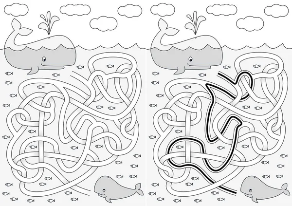 Illustrerade whale labyrint — Stock vektor