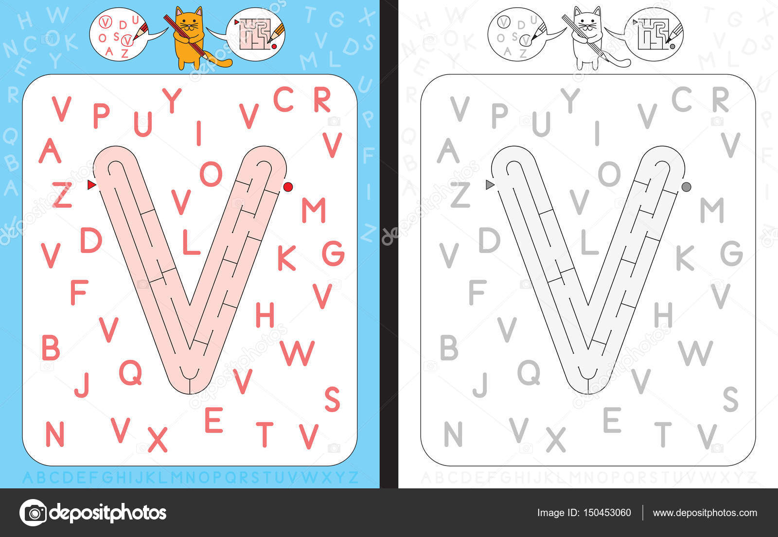 Labyrinth-Buchstabe V — Stockvektor © nahhan #150453060