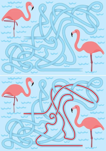 Illustrerade flamingo labyrint — Stock vektor