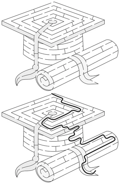 Leichtes akademisches Mützenlabyrinth — Stockvektor