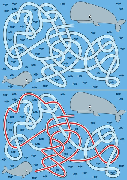 Laberinto ilustrado de ballenas — Archivo Imágenes Vectoriales