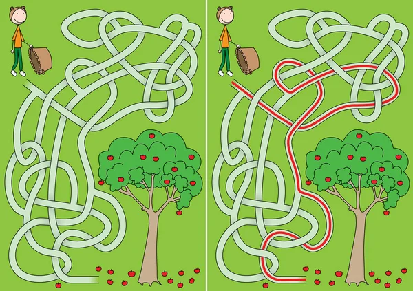 Labyrinthe de cueillette de pommes — Image vectorielle