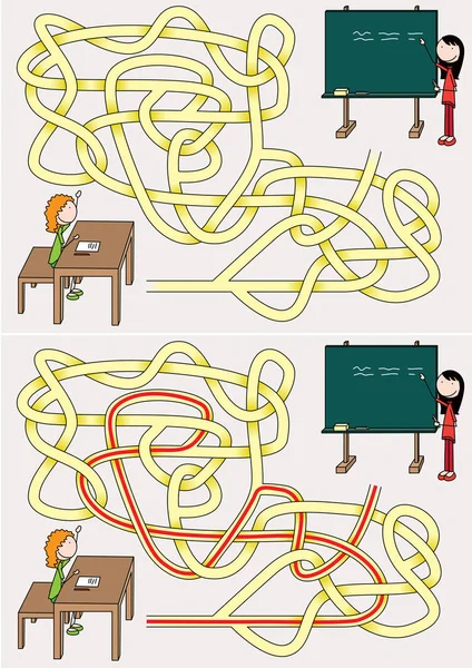 Illustriertes Schullabyrinth — Stockvektor