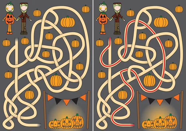 Labyrinthe illustré Halloween — Image vectorielle