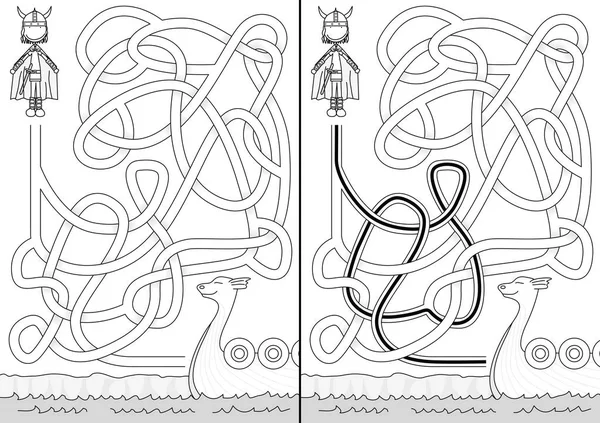 Illustrated viking maze — Stock Vector