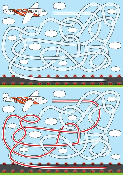 Labirinto di aeroplani illustrato — Vettoriale Stock
