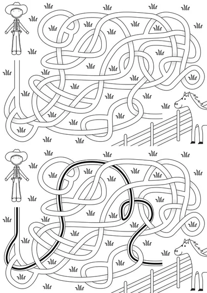 Illustrated cowboy maze — Stock Vector