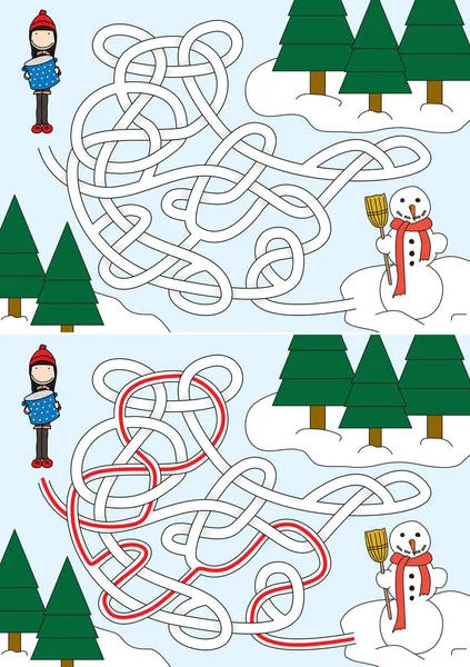 Κατασκευή χιονάνθρωπος λαβύρινθο — Διανυσματικό Αρχείο