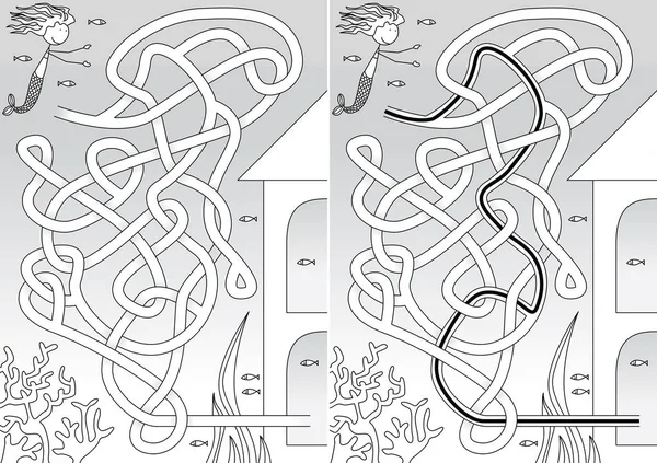Illustrerade sjöjungfrun labyrint — Stock vektor
