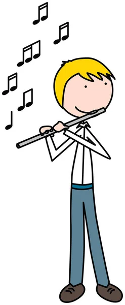 Lycklig unge spelar flöjt — Stock vektor