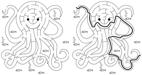 Gemakkelijk octopus doolhof — Stockvector