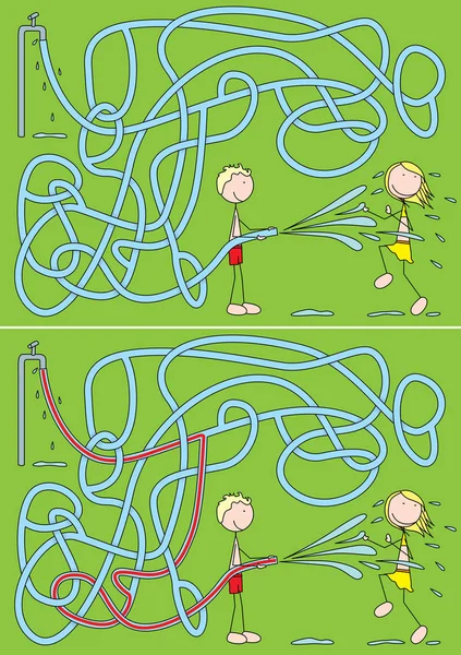 Labyrinthe d'enfants heureux — Image vectorielle