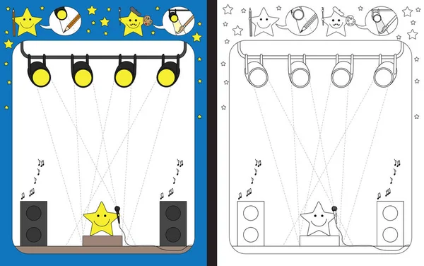 スポット ライトを破線で細かい運動能力 トレースを練習のため就学前のワークシート — ストックベクタ