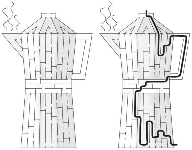 Soba ve espresso kahve makinesi labirenti.