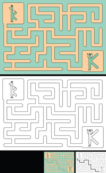 Labyrinthe alphabet facile - lettre K — Image vectorielle