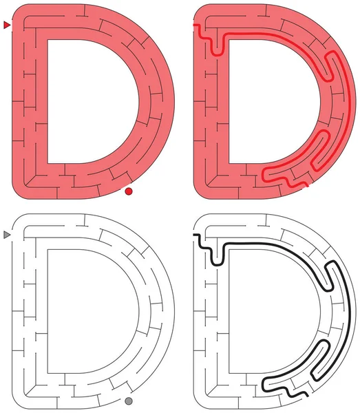 Labirinto di alfabeto facile - lettera D — Vettoriale Stock