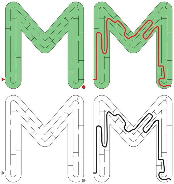 Laberinto fácil alfabeto - letra M — Vector de stock