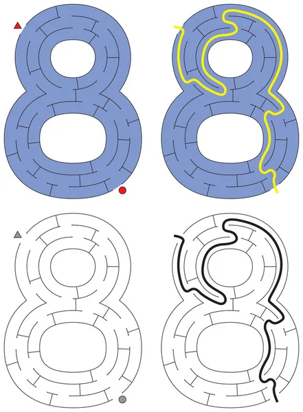 簡単ナンバー迷路- 8番 — ストックベクタ