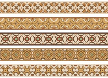 Soyut öğeler bej ve kahverengi tonları yapılmış dekoratif sınırları beş dizi resimli
