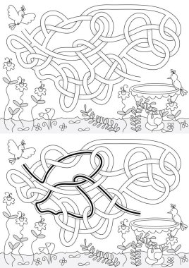 Çözümü olan çocuklar için kuş ve kuş banyosu labirenti