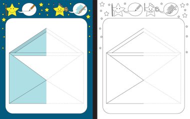 İnce motor becerileri çalışmak için okul öncesi çalışma tablosu - kesik çizgilerin izi - bir harfin illüstrasyonunu tamamla