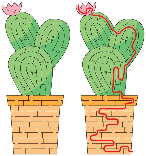 Cactus Maze Kids Solution — Stock Vector