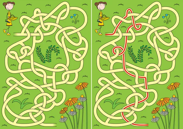 Petit Labyrinthe Jardinier Pour Les Enfants Avec Une Solution — Image vectorielle