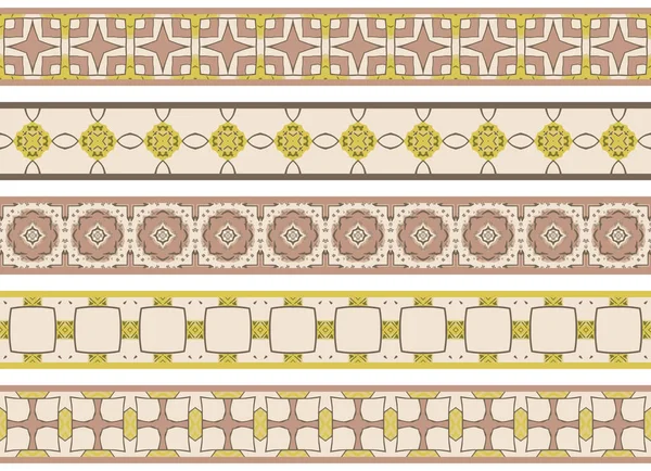 Conjunto Cinco Bordes Decorativos Ilustrados Hechos Elementos Abstractos Beige Marrón — Archivo Imágenes Vectoriales