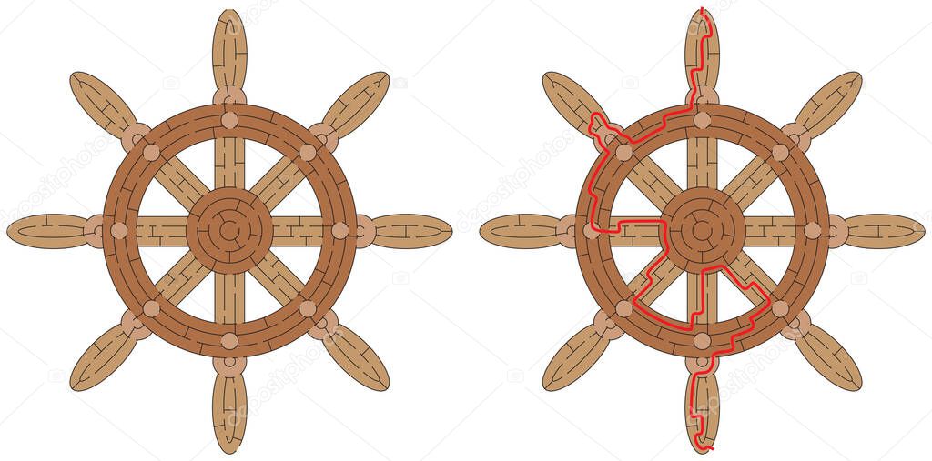 Ships wheel maze maze for kids with a solution