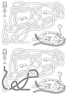 Siyah beyaz çözümü olan çocuklar için yaz labirenti