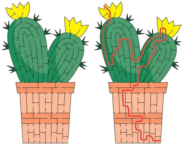 Labirynt Kaktusowy Dla Dzieci Rozwiązaniem — Wektor stockowy