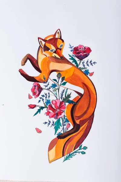 Sketch of fox in the colors on white background. — Stock Photo, Image