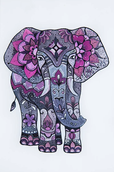 Bosquejo elefante púrpura con hermosos patrones . — Foto de Stock